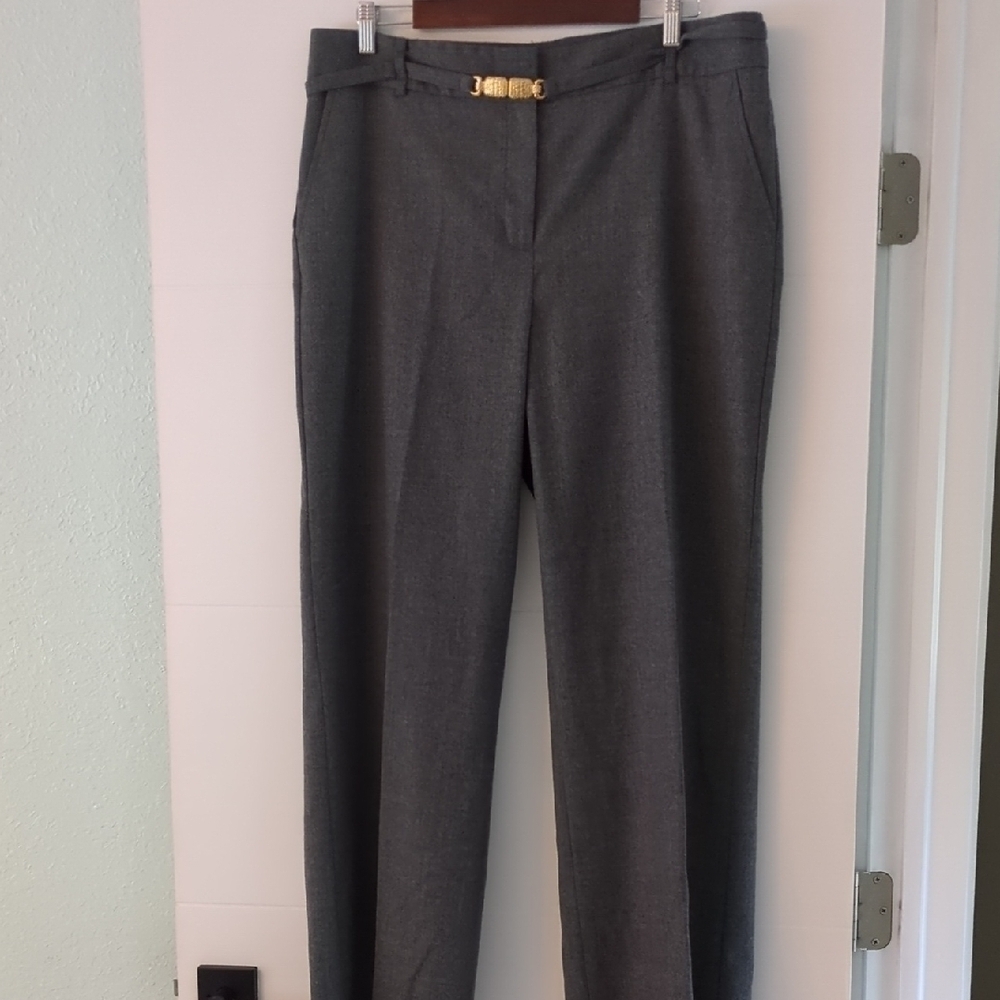 Talbots Heritage linedWool wide leg office career Gray Trousers belt Gold Accent